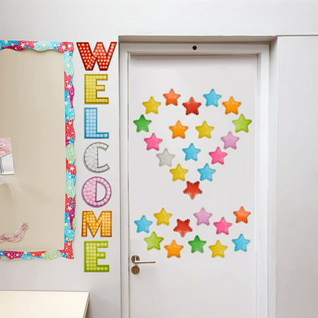 Colorful Welcome Banner with Star Shaped Cutouts Classroom Banner Decoration for Teachers and Students Back to School Decoration 67 Pieces Marquee Welcome Bulletin Board Set 